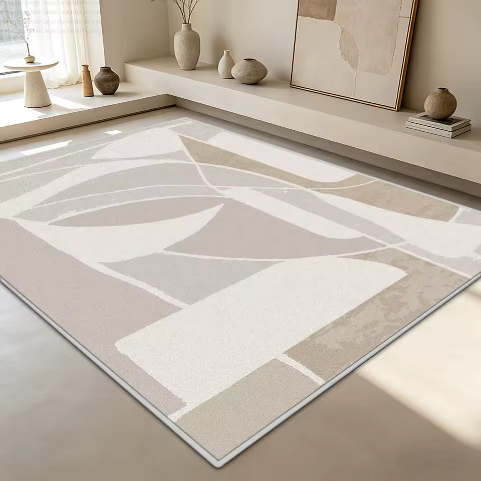 Beige Abstract Washable Area Rug