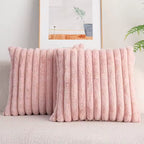 Faux Rabbit Fur Striped Cushion Cover