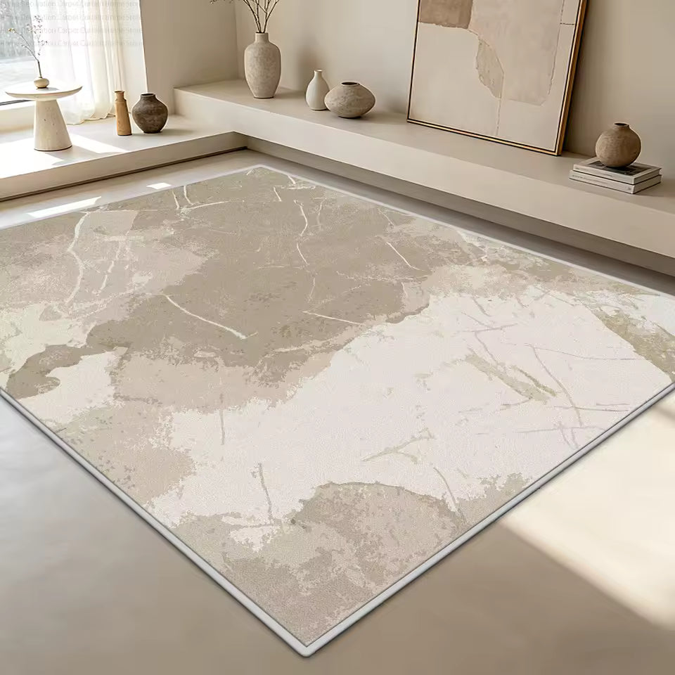 Beige Abstract Washable Area Rug