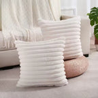 Faux Rabbit Fur Striped Cushion Cover