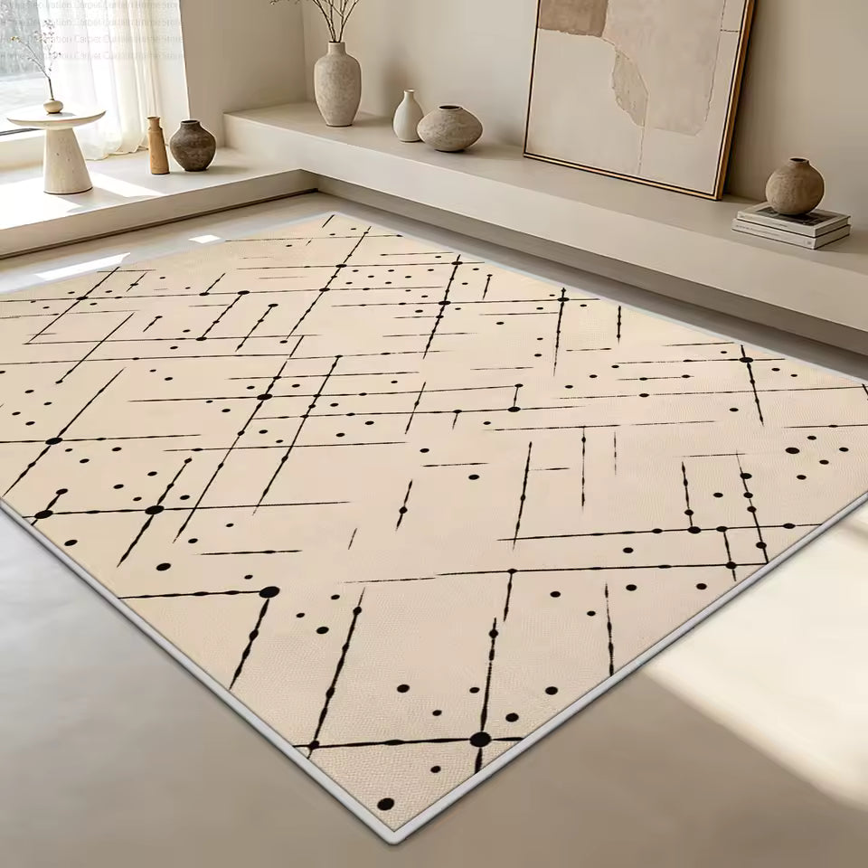 Beige Abstract Washable Area Rug