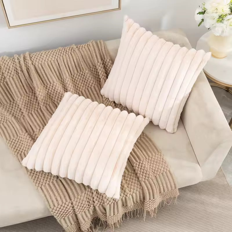 Faux Rabbit Fur Striped Cushion Cover