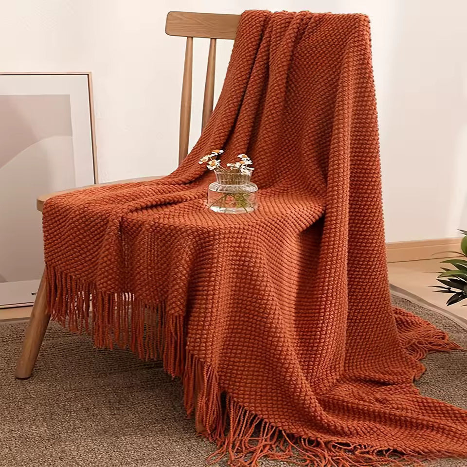 Morandi Tassel Knitted Throw Blanket