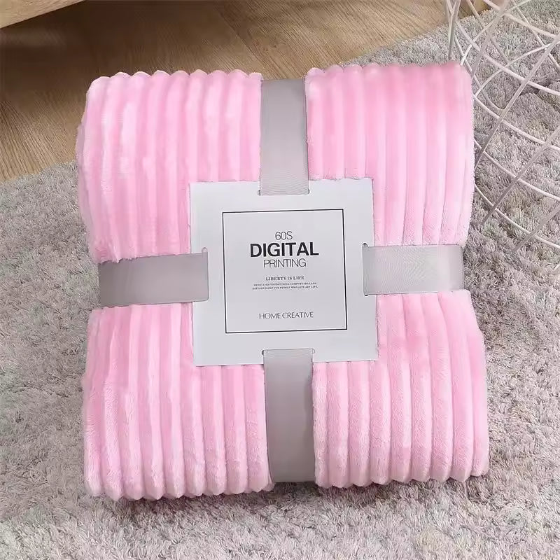 Thick Striped Faux Fur Blanket