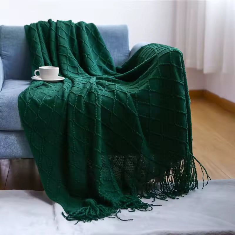 Chunky Knit Tassel Throw Blanket